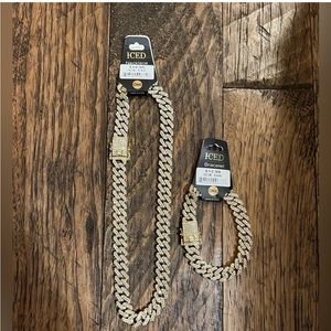 GOLD Toned Iced GOLD Iced Out  8” BRACELET & 18” NECKLACE Set